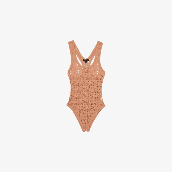 

Reiss x Atelier Adaline боди с круглым вырезом и ажурной вязкой Reiss, цвет tan