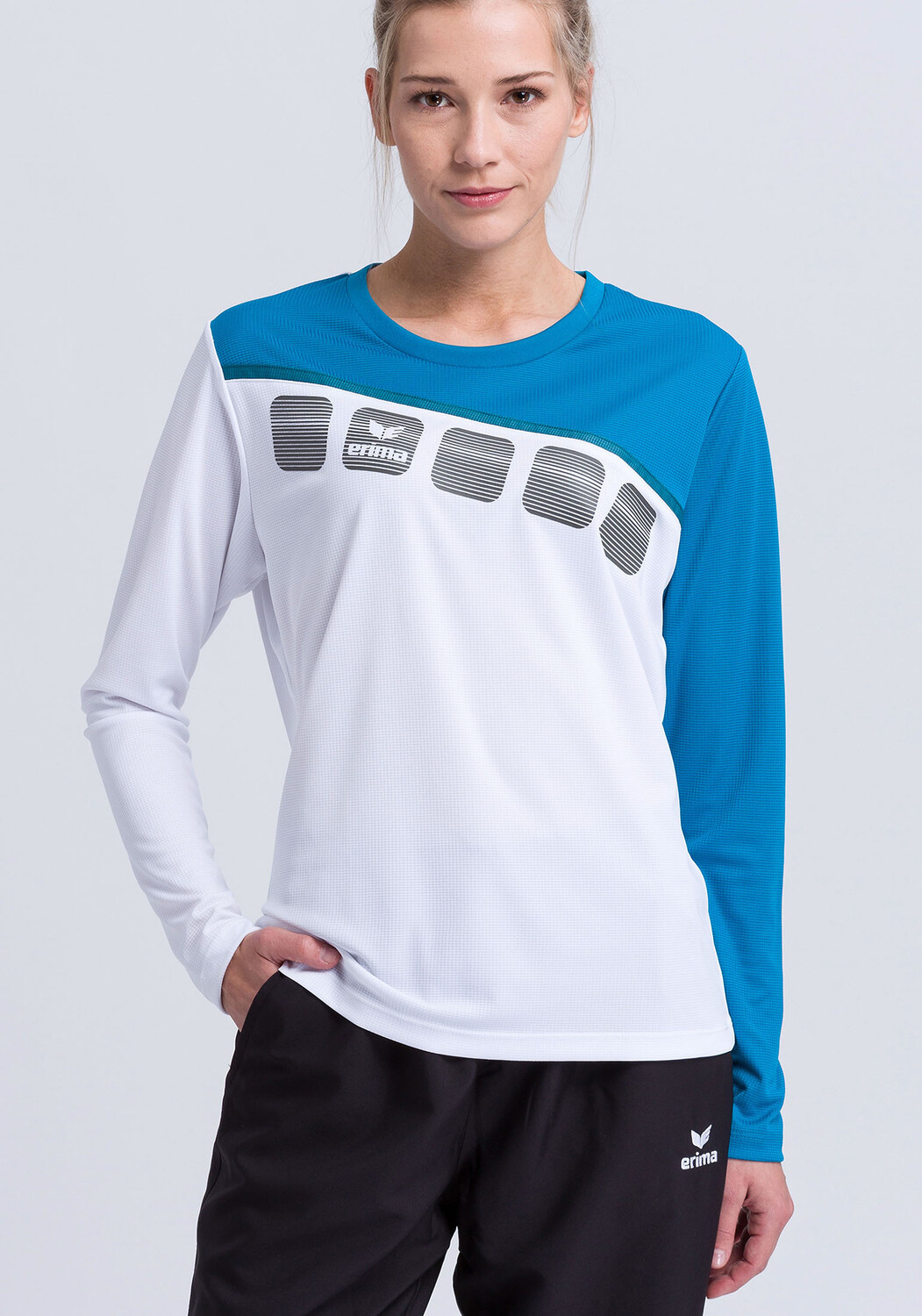 

Спортивная футболка erima 5 C Longsleeve, цвет weiss/oriental blue/colonial blue