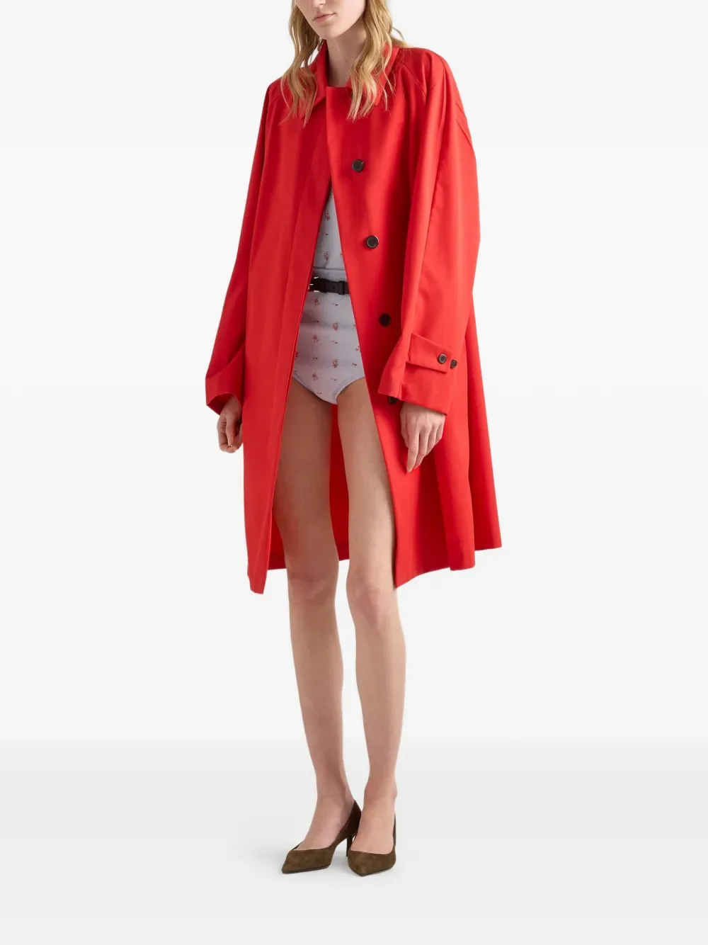 Однобортное пальто из габардина Prada, красный — фото 2