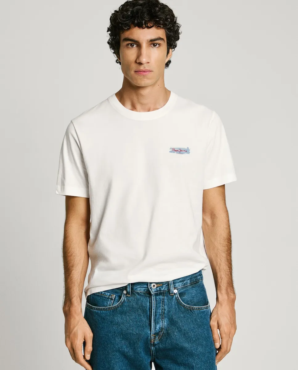 

Мужская футболка с коротким рукавом и напечатанным логотипом Pepe Jeans, белый