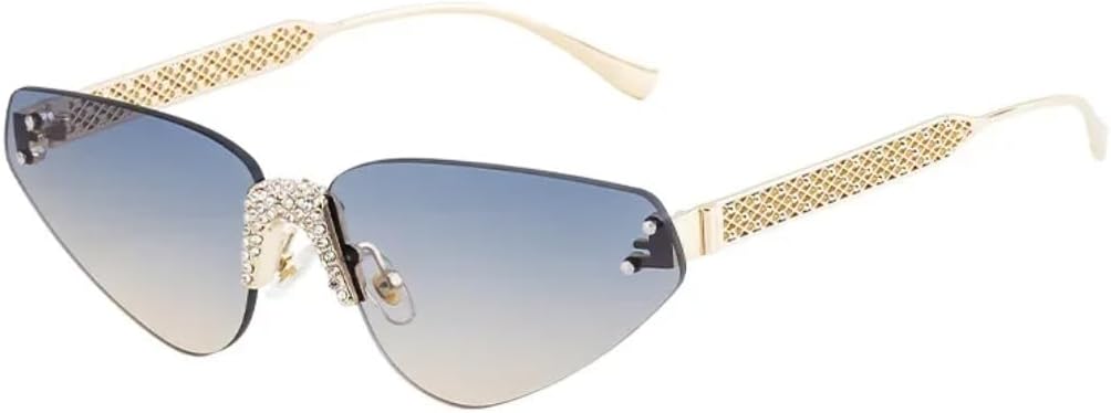 

Солнцезащитные очки с защитой UV400 | Без оправы, панк-стиль "кошачий глаз", цветные линзы с заклепками | Для женщин и мужчин, для занятий спортом на открытом воздухе и вождения DSVIGF, Gold Blue Yellow