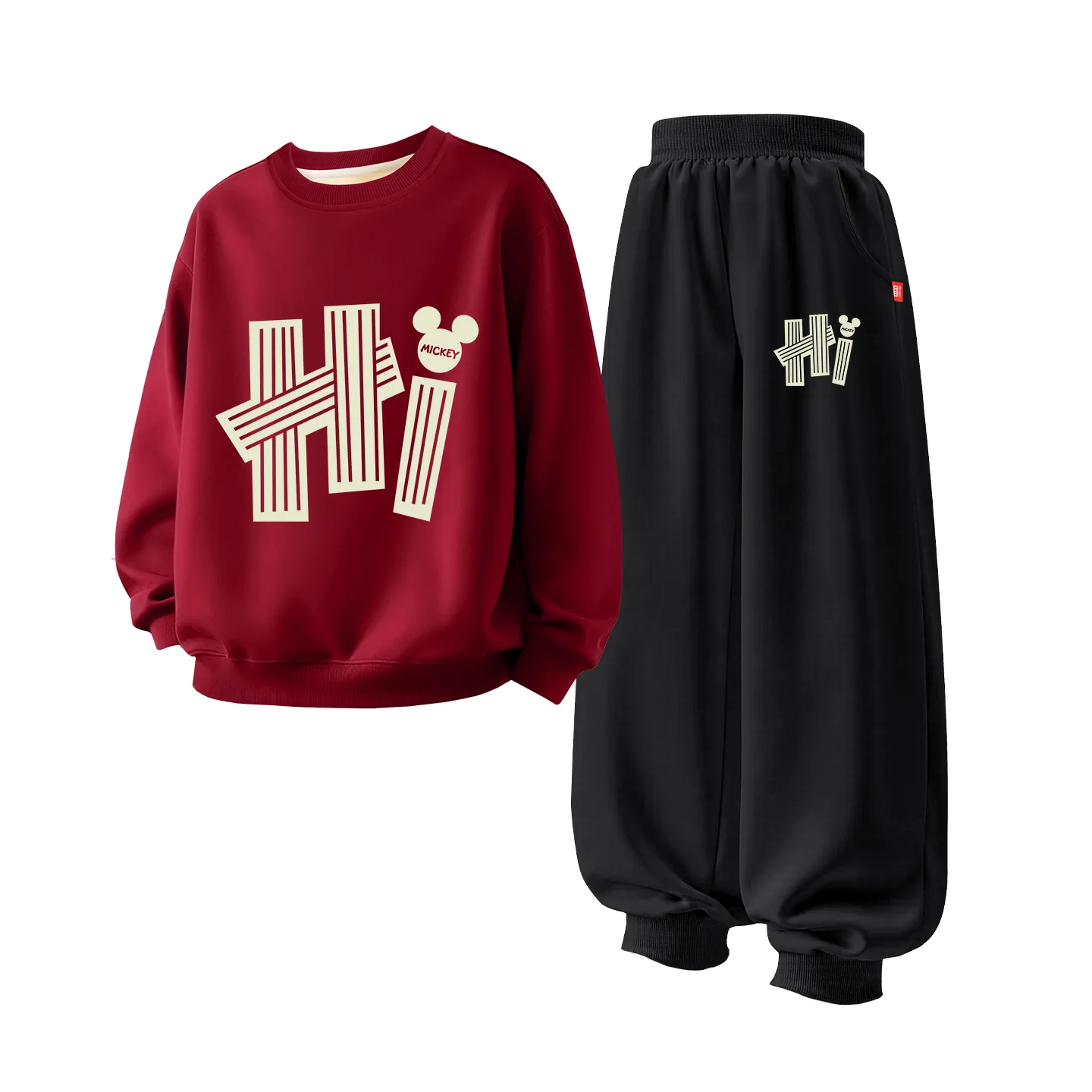 Детский спортивный костюм с круглым вырезом Disney, [Thickened Lambswool]Dihalo Burgundy+Dihalo Black — фото 3