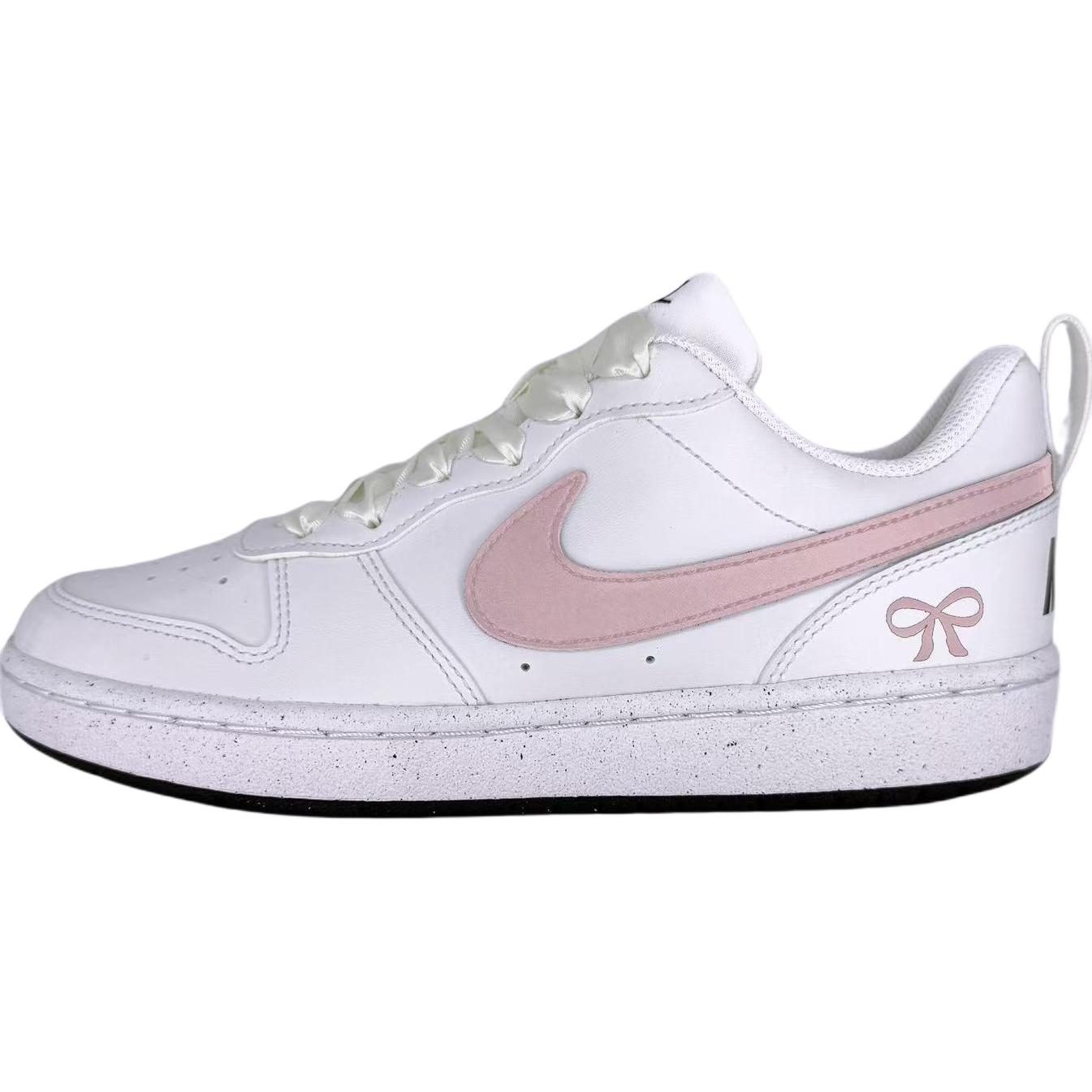 

Nike Court Borough 2 Soft Pink Bowknot Synthetic Leather Abrasion Resistant Low top Skateboard Shoes White Pink Unisex