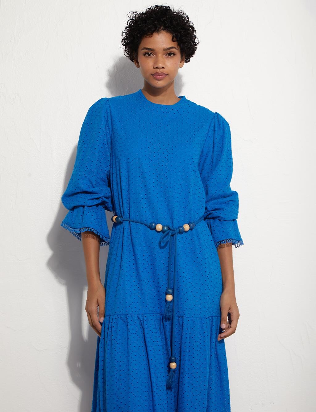 

Платье-макси с зубцами Кобальтово-Синий Kayra