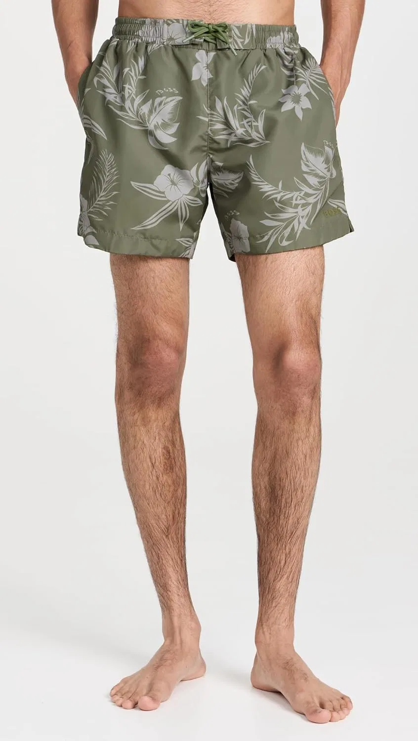 Плавки BOSS Men's Reev с тропическим принтом 4.75", зеленый — фото 2