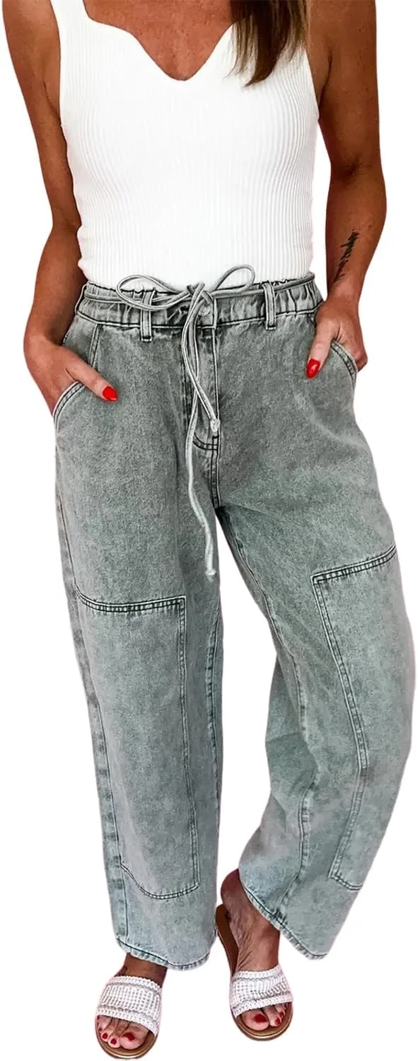 

Джинсы для женщин Acid Wash Vintage Barrel Fit с поясом Loricete