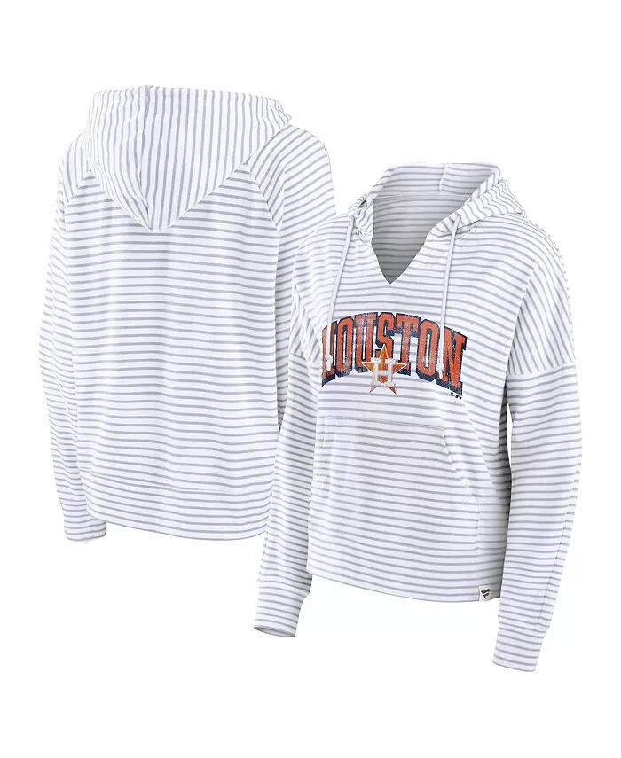 

Женская белая толстовка с капюшоном Houston Astros Striped Fundamentals с вырезом и вырезом Fanatics
