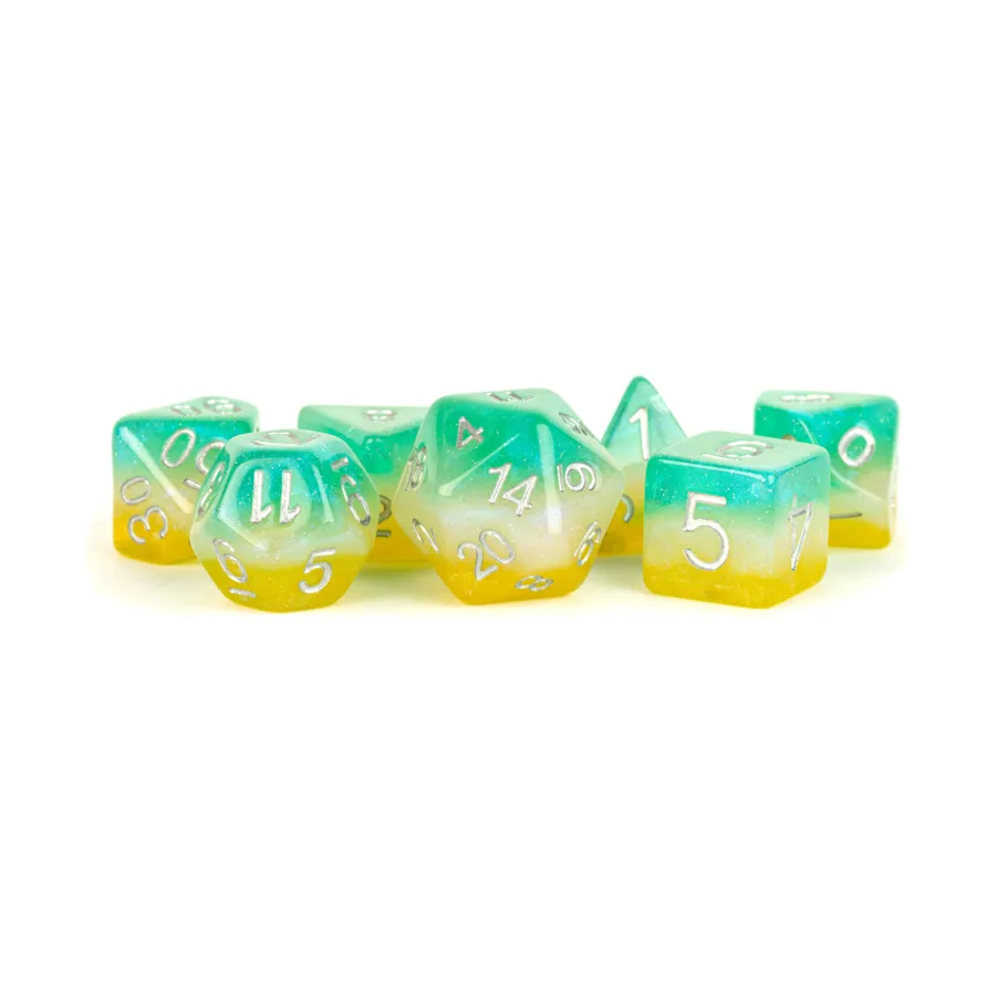 

Poly Set Layered Stardust Tropics с серебром (7), Resin Dice - Assorted (Metallic Dice Games)