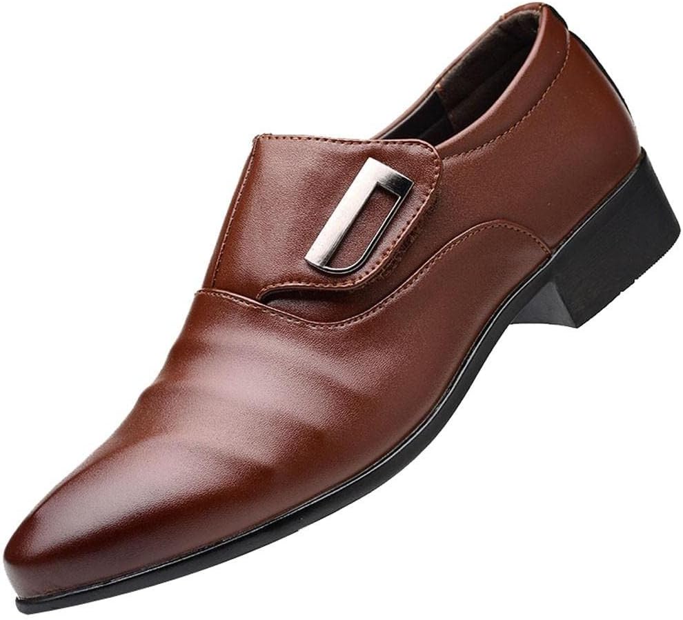 

Мужские туфли Hbeylia Dressy Oxford, модные повседневные, простой стиль, кожаные, с заостренным носком, ботильоны до щиколотки, на подкладке, с пряжкой, формальные, для офиса, зимние и осенние, с крыльями, для свадеб и работы, коричневый