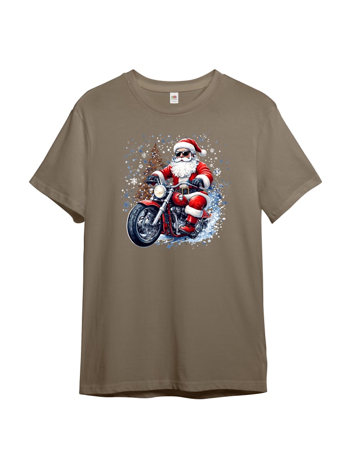 

PAULGOS Мужская футболка, Санта-байкер в песочном цвете, Бежевый, PAULGOS Мужская футболка, Санта-байкер в песочном цвете