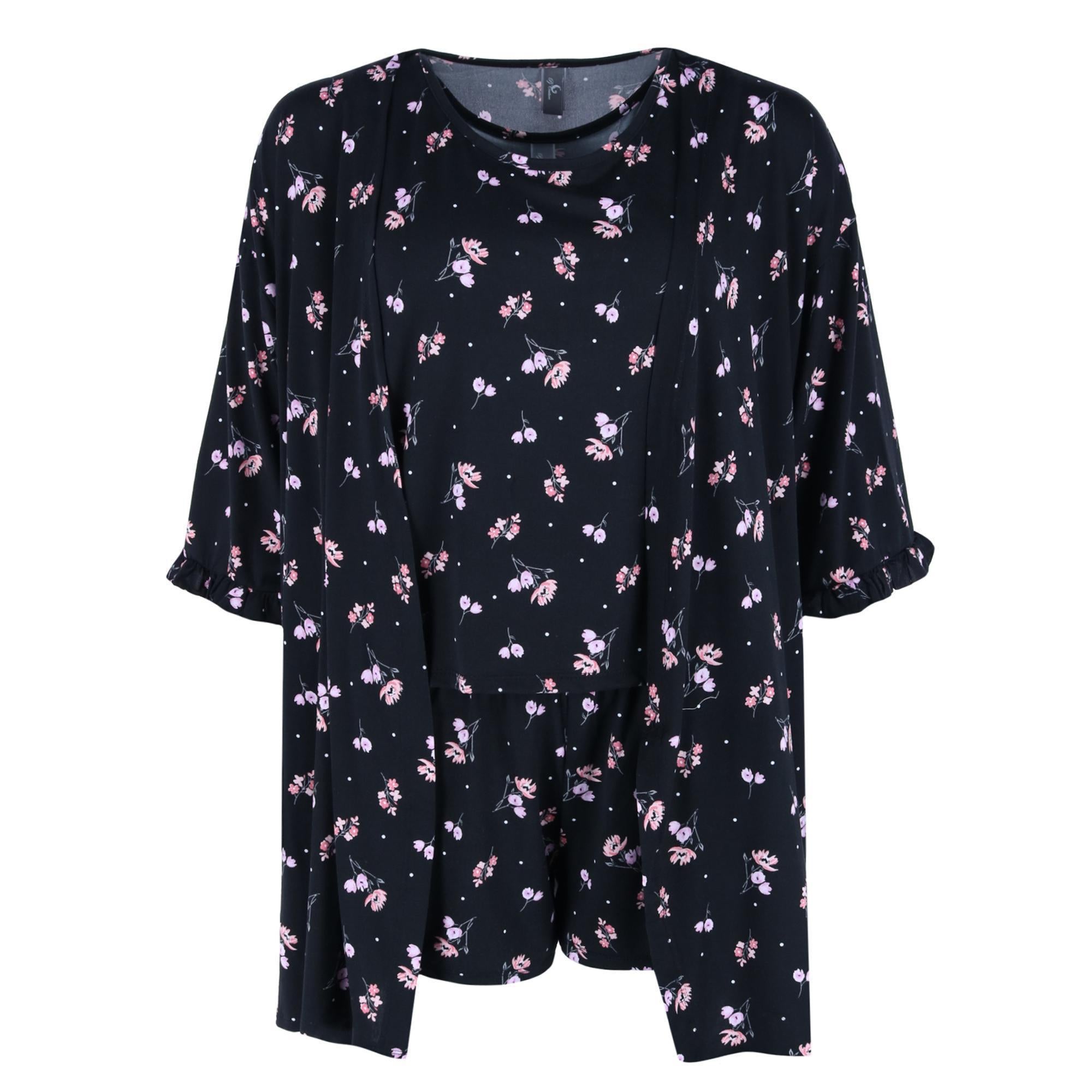 

Женский комплект из майки, шорт и халата для сна PJ Couture, цвет black floral
