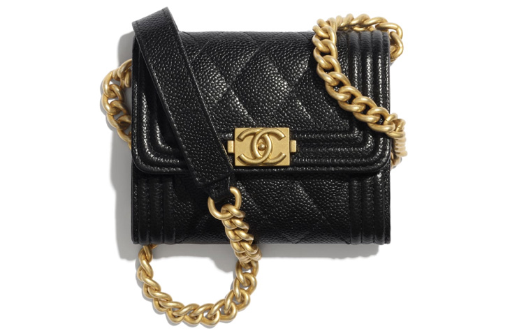 

CHANEL Кошелек Leboy из телячьей кожи с тиснением, сумка через плечо, женская, черная