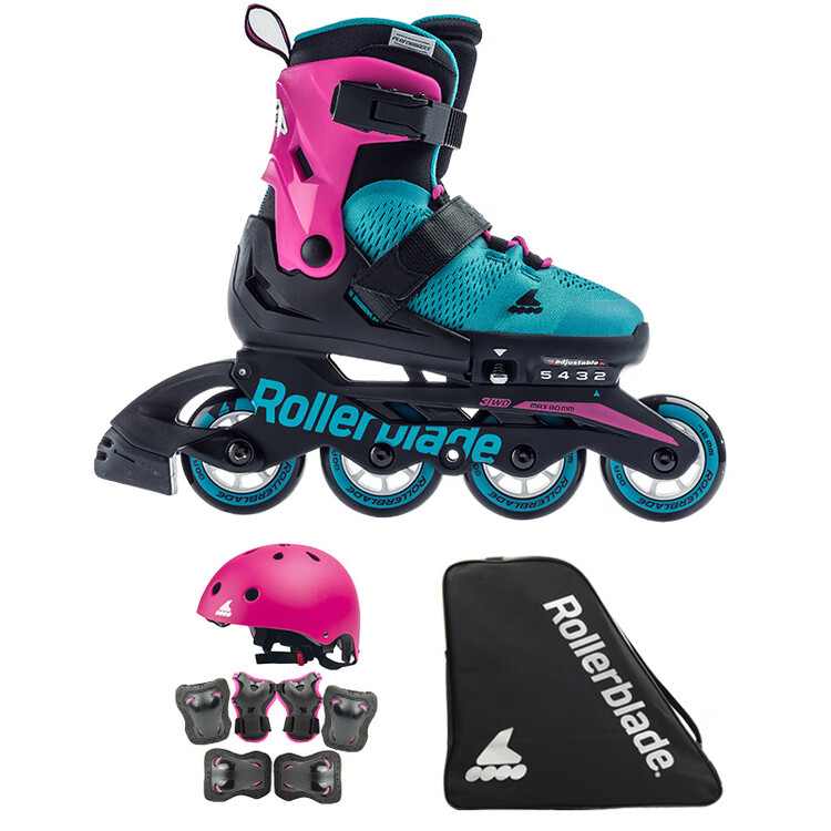 

RollerBlade Детские роликовые коньки с регулируемым размером, Inline Skates, Pink/blue-Green (Premium Set B), размер S (28-32 см)