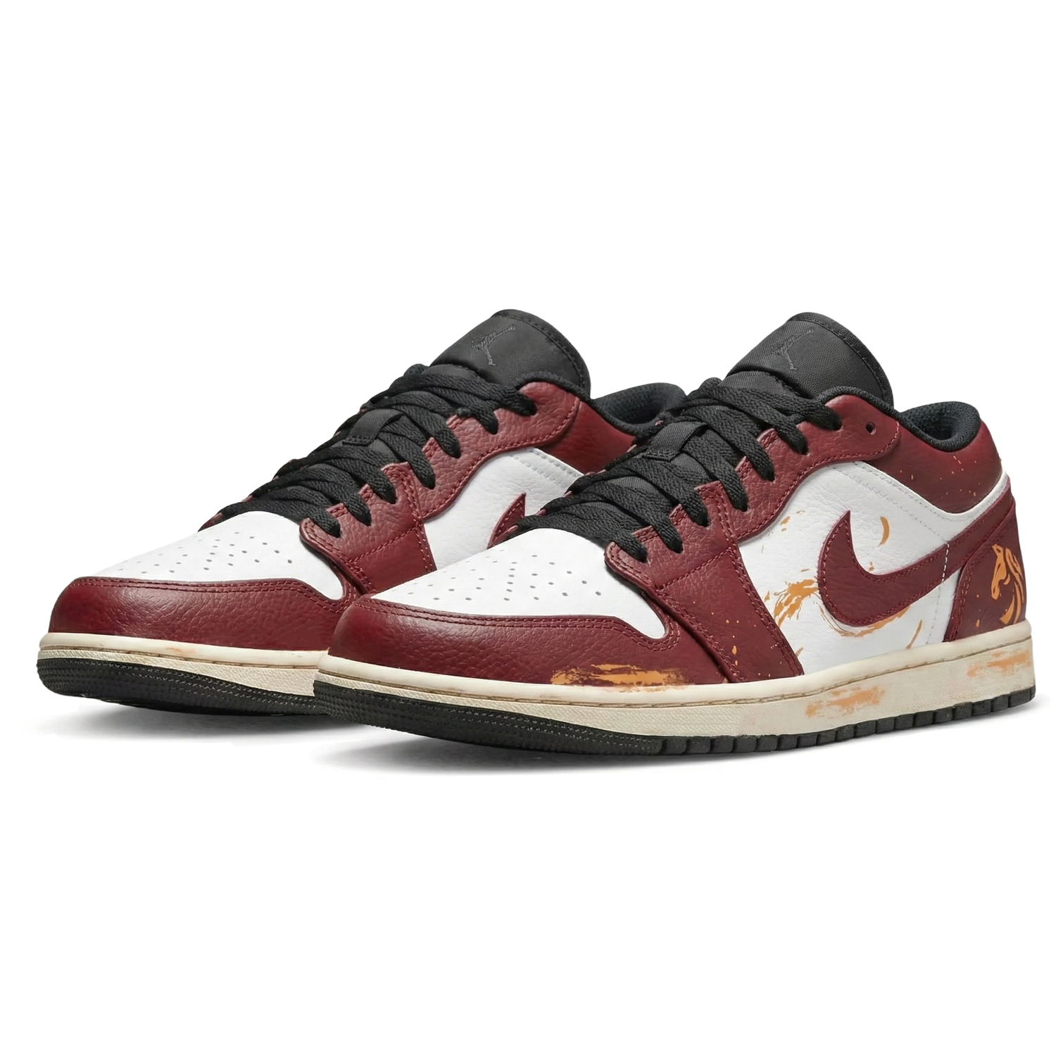 Jordan Air 1 Low CNY Horse Year, Three Times Laboratory, красная кобыла золото устойчивость к истиранию низкий верх — фото 4