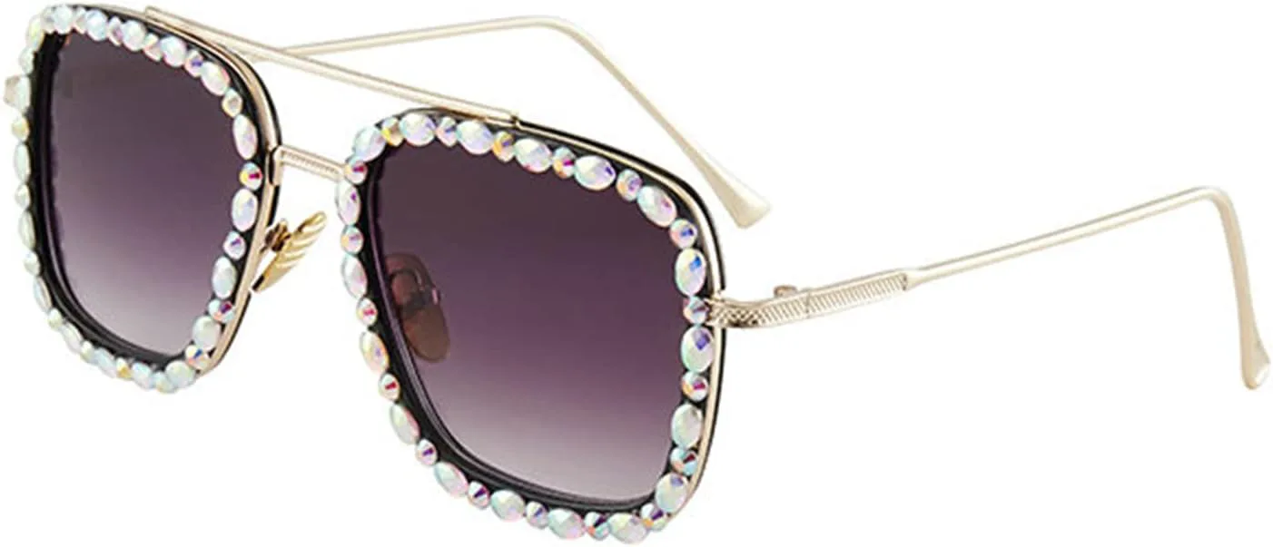 

Солнцезащитные очки Helena Retro Square для женщин, оправа со стразами и блестящими кристаллами, защита от УФ-излучения UV400, блестящие солнцезащитные очки, Black