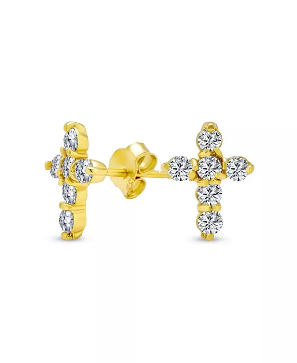 

Миниатюрные религиозные серьги-гвоздики с фианитами в форме креста из позолоченного серебра Bling Jewelry, gold-tone