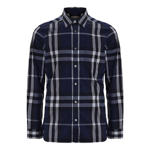 

Рубашка men's ss21 plaid long sleeves shirt navy blue Burberry, синий