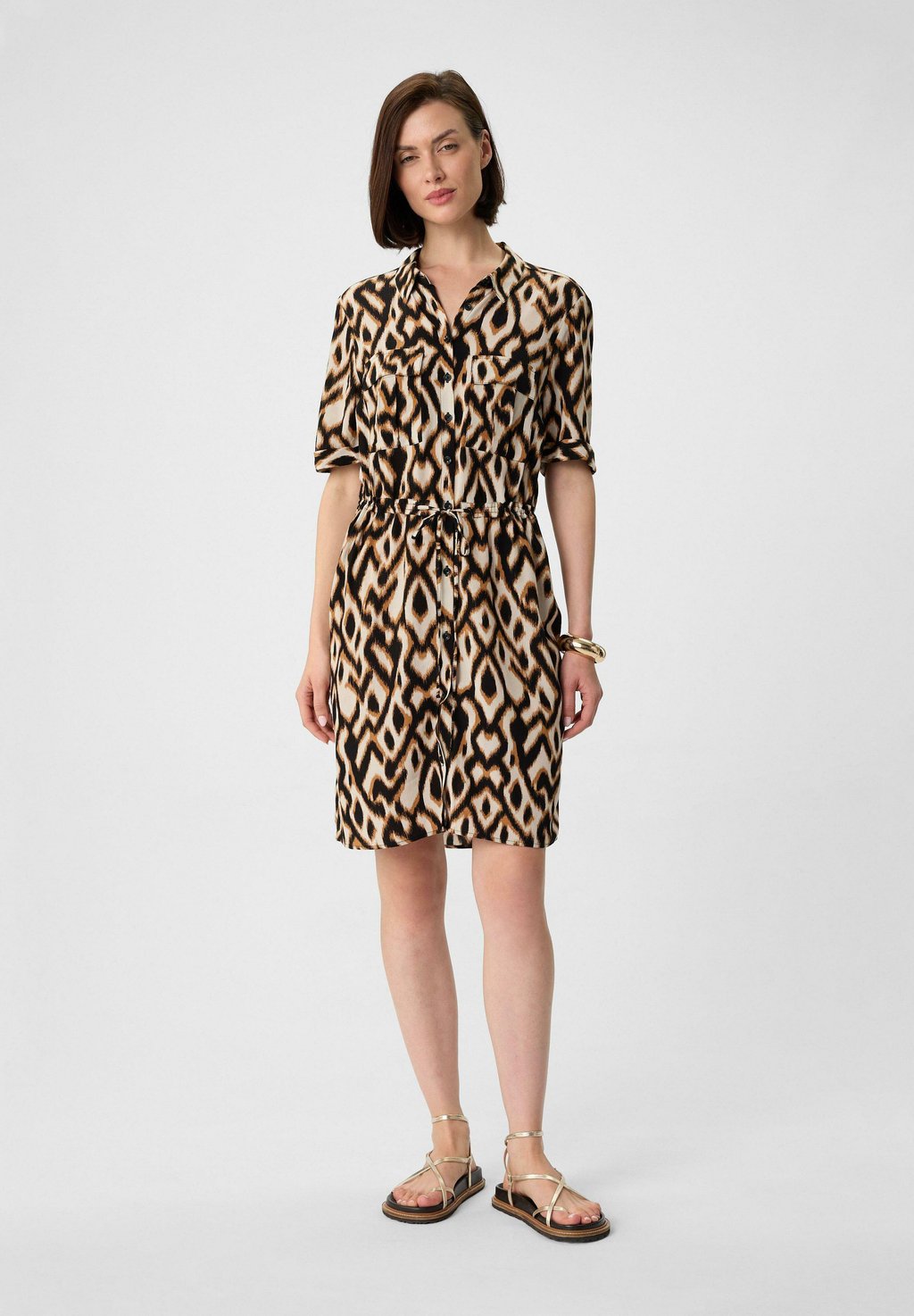 

Платье-рубашка FLIESSENDES CRÊPE- MIT ANIMAL-PRINT comma, черный