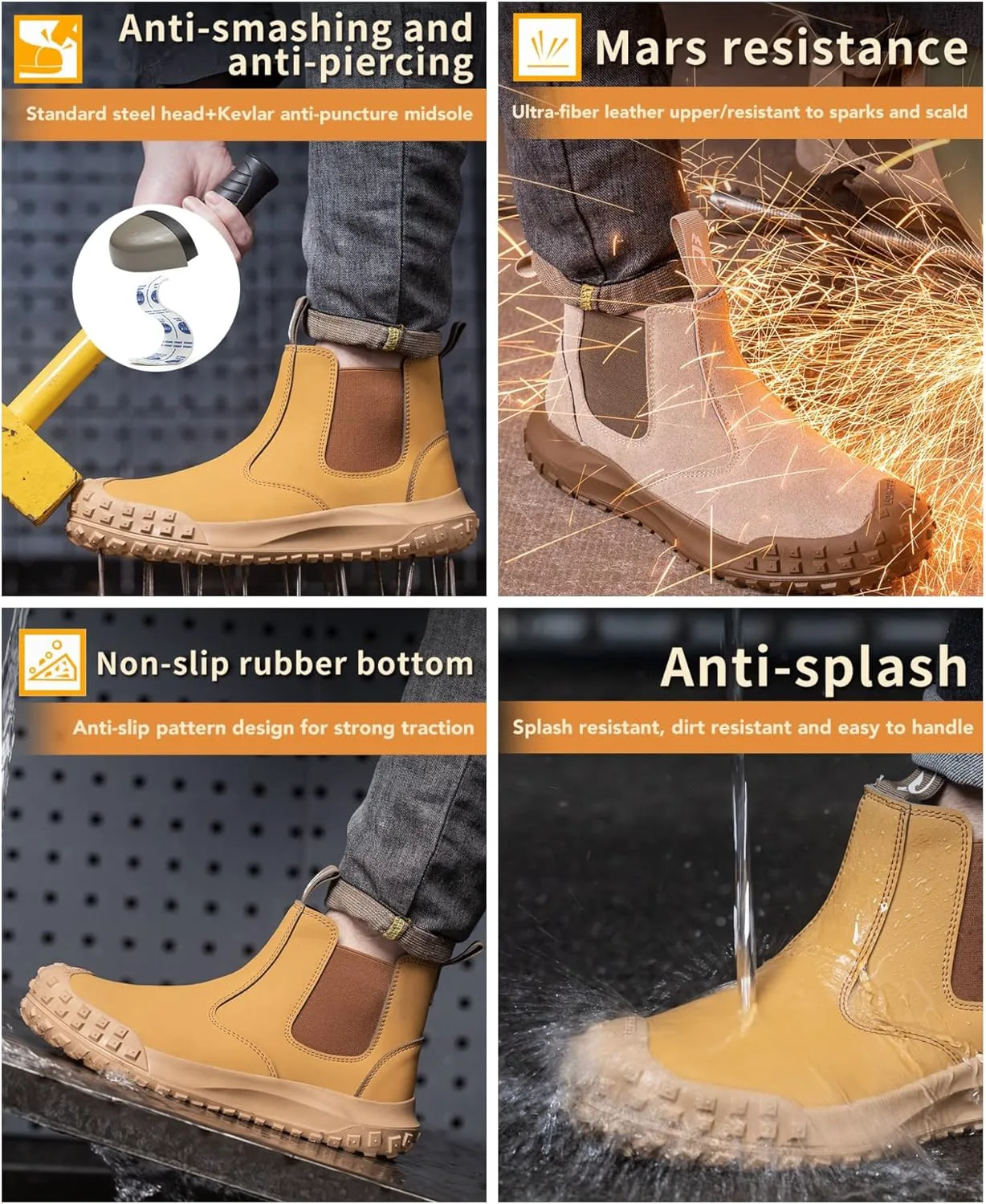 

Стальные ботинки с защитным носком для мужчин, водонепроницаемые, легкие, слипоны, рабочая обувь, промышленное строительство, уличные кроссовки Dajingkj, желтый