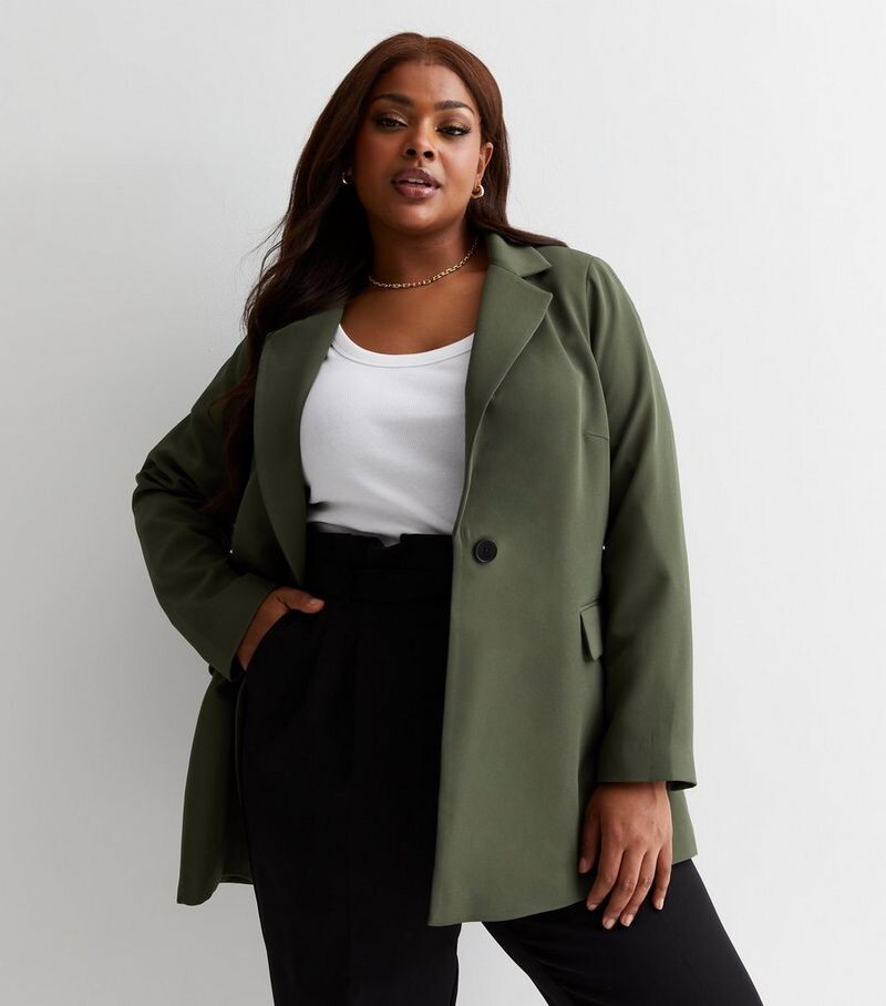 

Блейзер цвета хаки с длинными рукавами Curves New Look, хаки