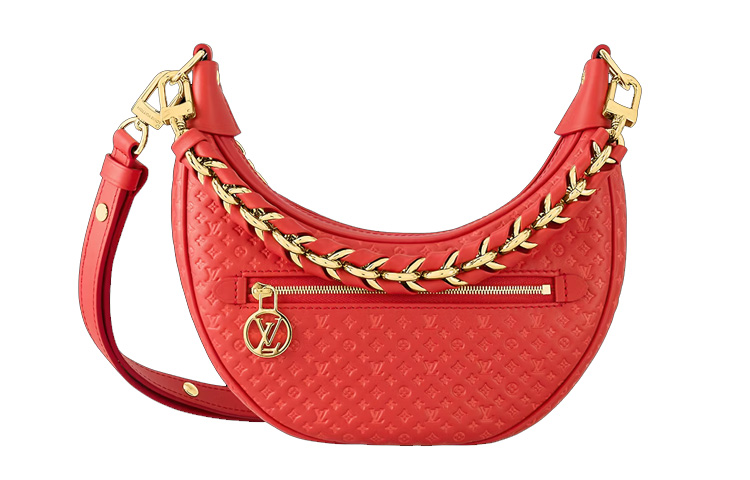 

LOUIS VUITTON Сумка-полумесяц Loop Monogram All Over Print из коровьей кожи, женская сумка через плечо красная