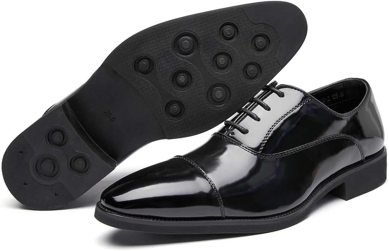 Мужские туфли с закрытым носком Cap Toe, оксфорды, лакированная кожа, для формальных мероприятий, деловых встреч, смокинга, повседневные, дерби, свадебные туфли для мужчин Santimon, черный — фото 4