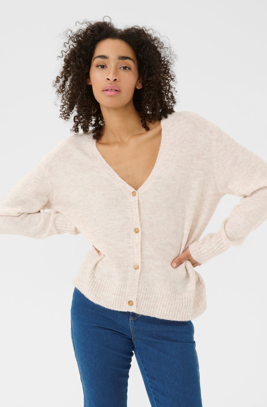 

Кардиган Kaffe KAiris V-Neck Cardigan, Oatmeal Melange/Off-White