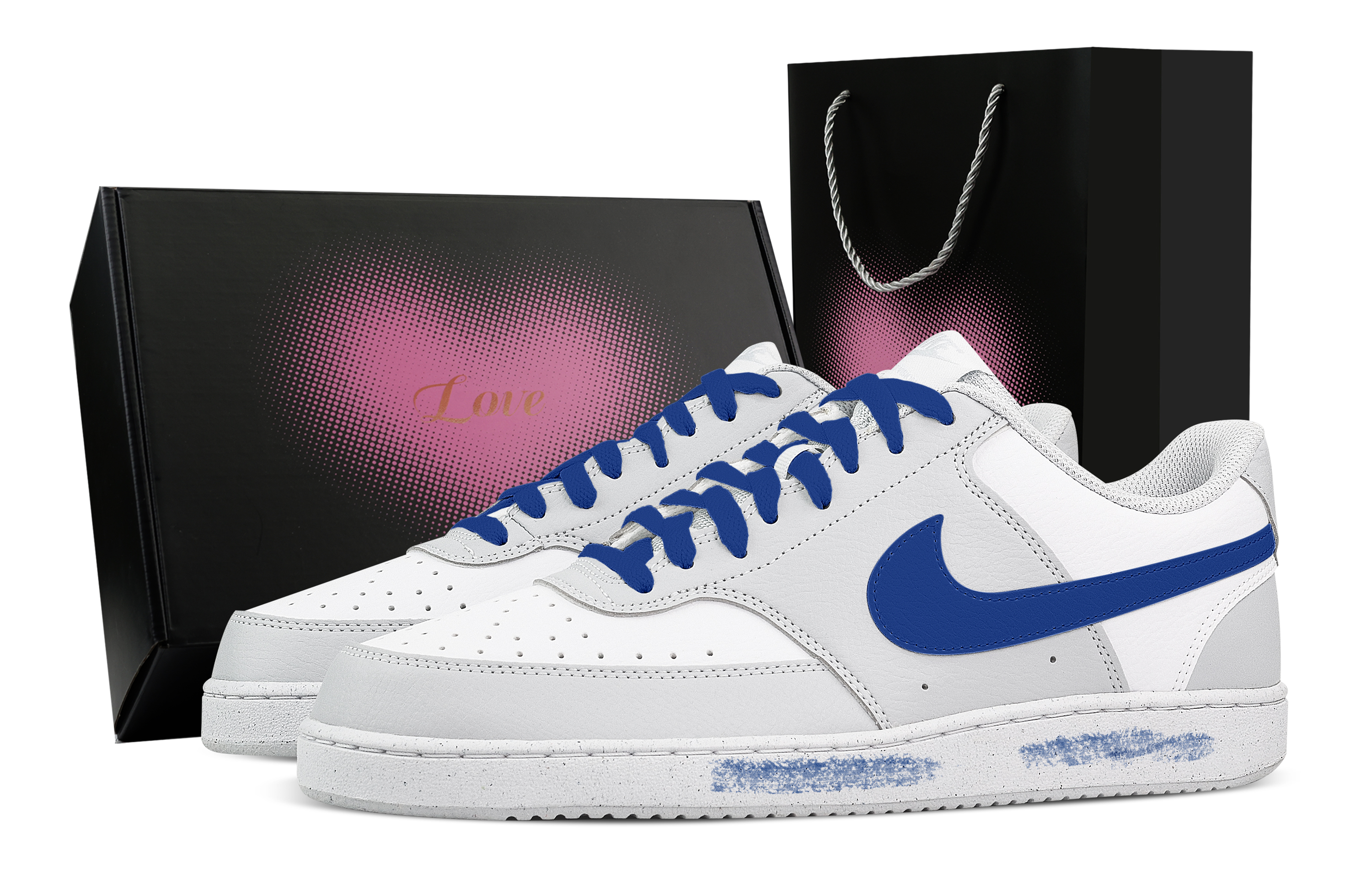 

Nike Кроссовки для скейтбординга Court Vision Ocean's Heart Box, износостойкие, низкие, мужские, белые, синие