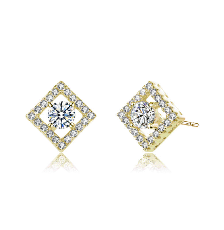 

Серьги-гвоздики с квадратным ореолом, покрытые 14-каратным золотом и прозрачным кубическим цирконием Rachel Glauber, золотой