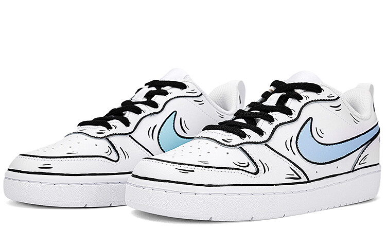 Кроссовки Nike Court Borough Series Skateboard Shoes Women's Low-Top White Black Blue — фото 3