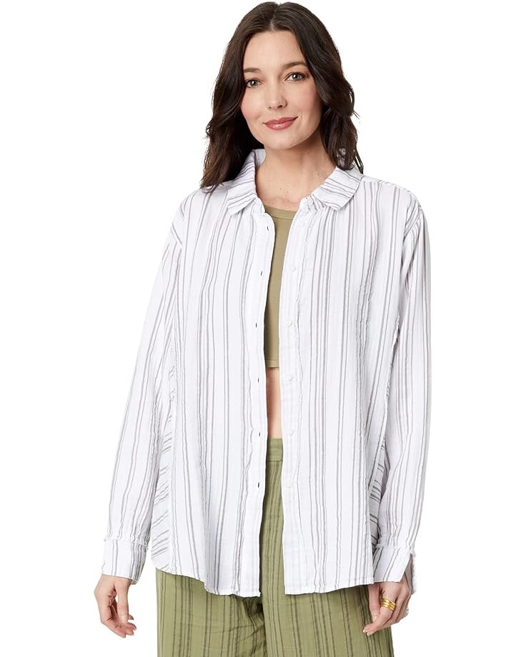 

Рубашка Mod-o-doc Tonal Stripe Gauze Notch Cuff Long Sleeve Button-Up, белый