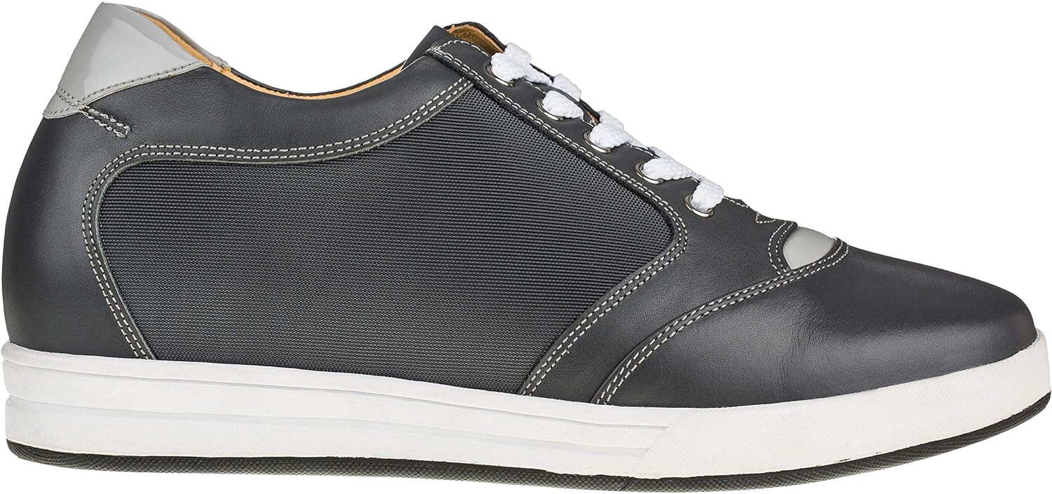 Мужские невидимые обувные вставки для увеличения роста TOTO - серые кожаные/сетчатые кроссовки на шнуровке повседневного стиля - на 8 см выше - A5327 - размер 7 D(M) US — фото 2