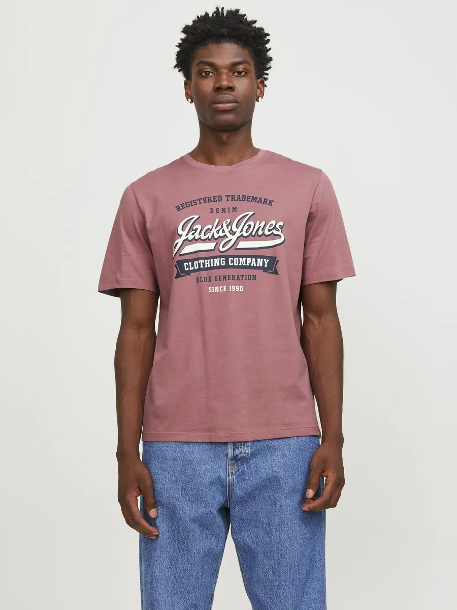 

Рубашка с круглым вырезом Jack & Jones "JJELOGO TEE SS O-NECK 2 COL SS24 SN", цвет Mesa Rose