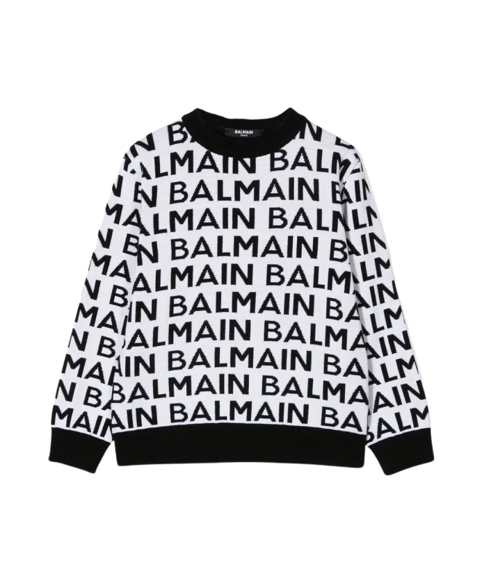 

Свитер с круглым вырезом и логотипом по всей поверхности Balmain, белый