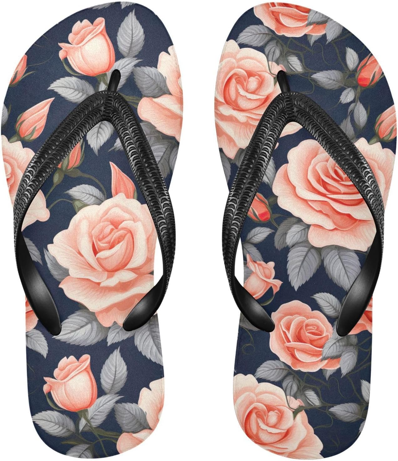

Розовые шлепанцы с розами, пляжные сандалии-вьетнамки, резинескользящие летние тапочки для мужчин и женщин Sinestour