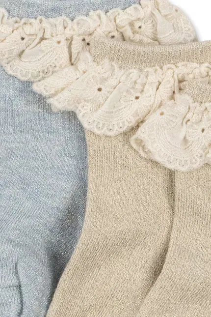 Носки детские с блестками и рюшами 2 шт Glitter Frill Socks Konges Sløjd, голубой — фото 2