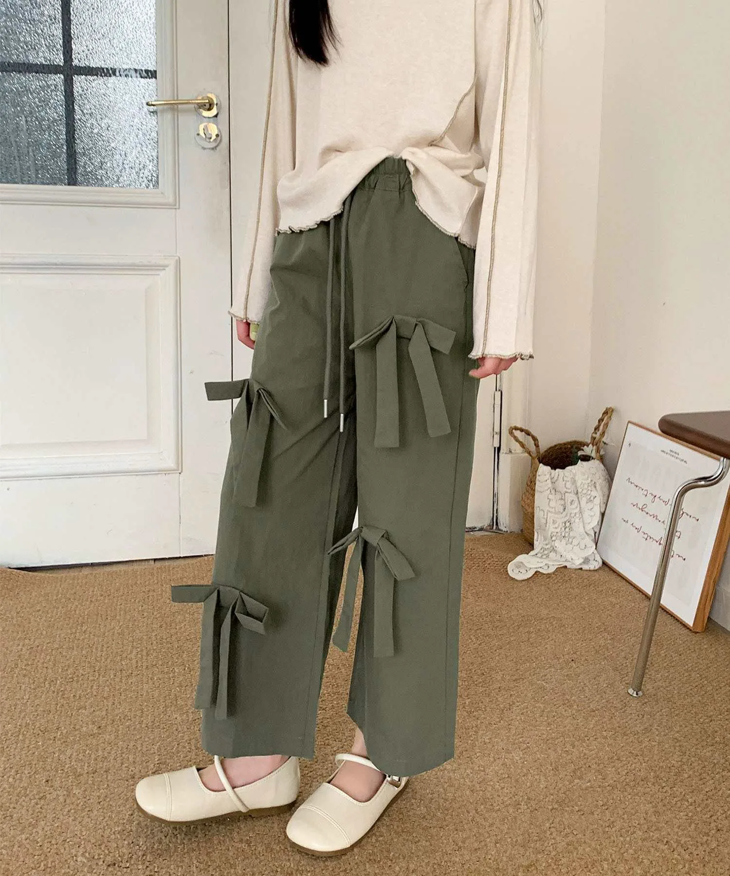 Детские широкие штаны с передней лентой Aimoha Kids, Khaki