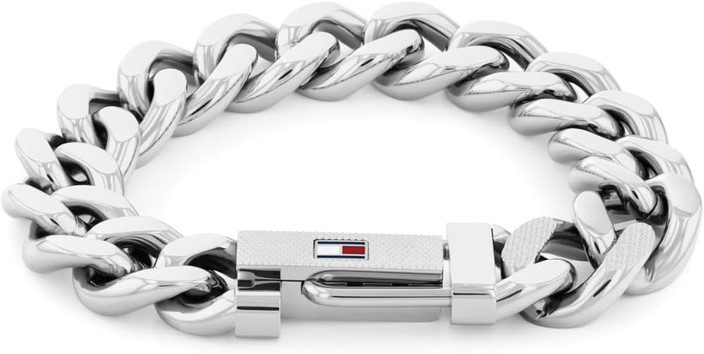 

Мужские украшения Tommy Hilfiger - регулируемый браслет-цепочка из нержавеющей стали с раскладывающейся застежкой - современный и стильный - модный аксессуар, подарок для него, Silver