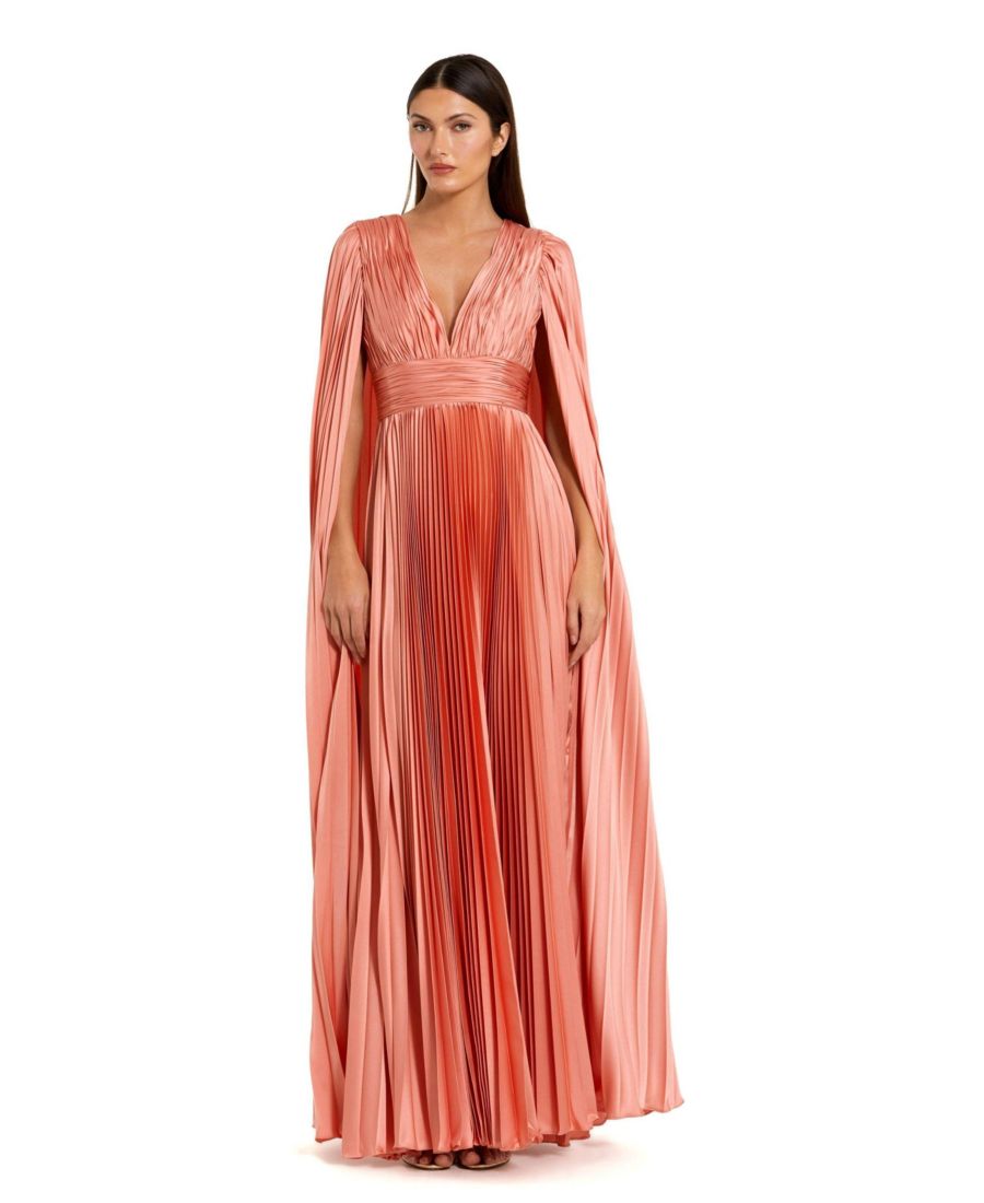

Женское плиссированное платье из шармеза с V-образным вырезом и накидкой Mac Duggal, Peach