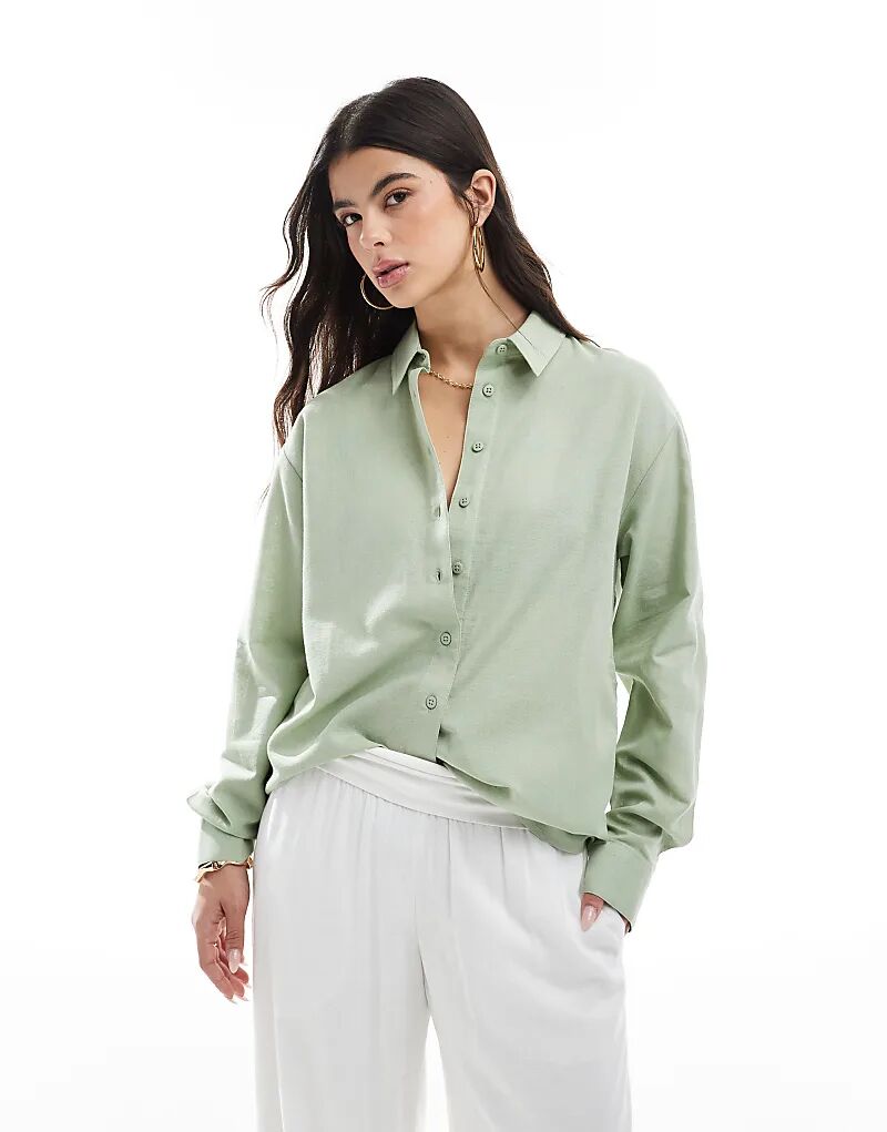 

Рубашка из льняной смеси ASOS DESIGN цвета хаки