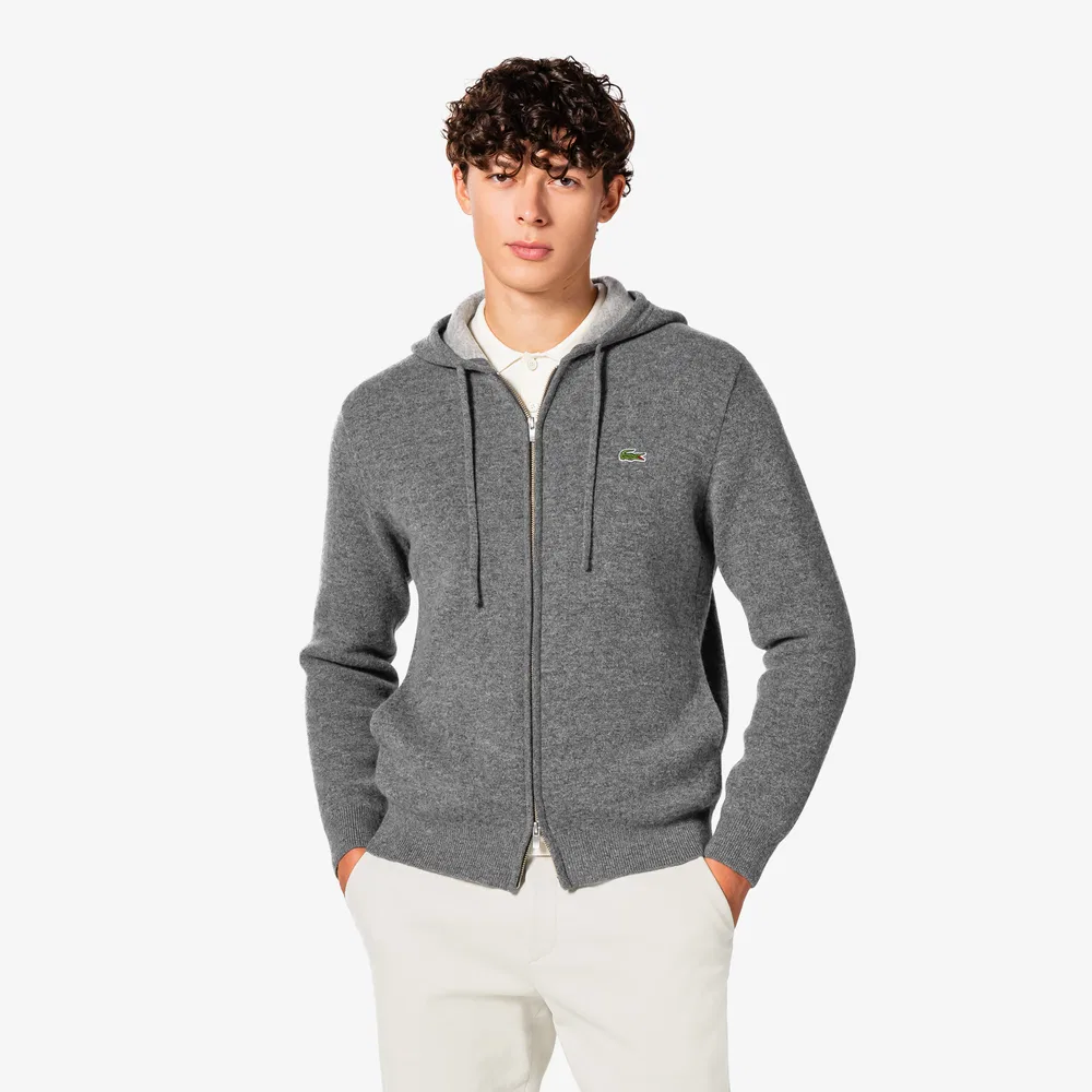 Мужская меланжевая серая худи на молнии из двойной ткани от Lacoste — фото 4