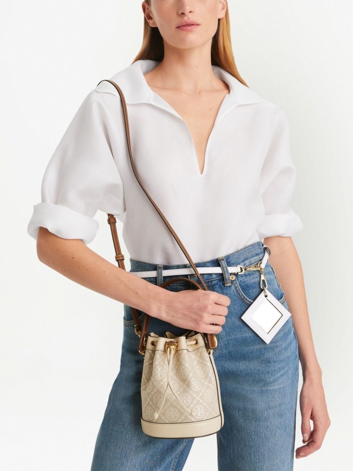 

Жаккардовая сумка-ведро T Monogram Tory Burch, бежевый