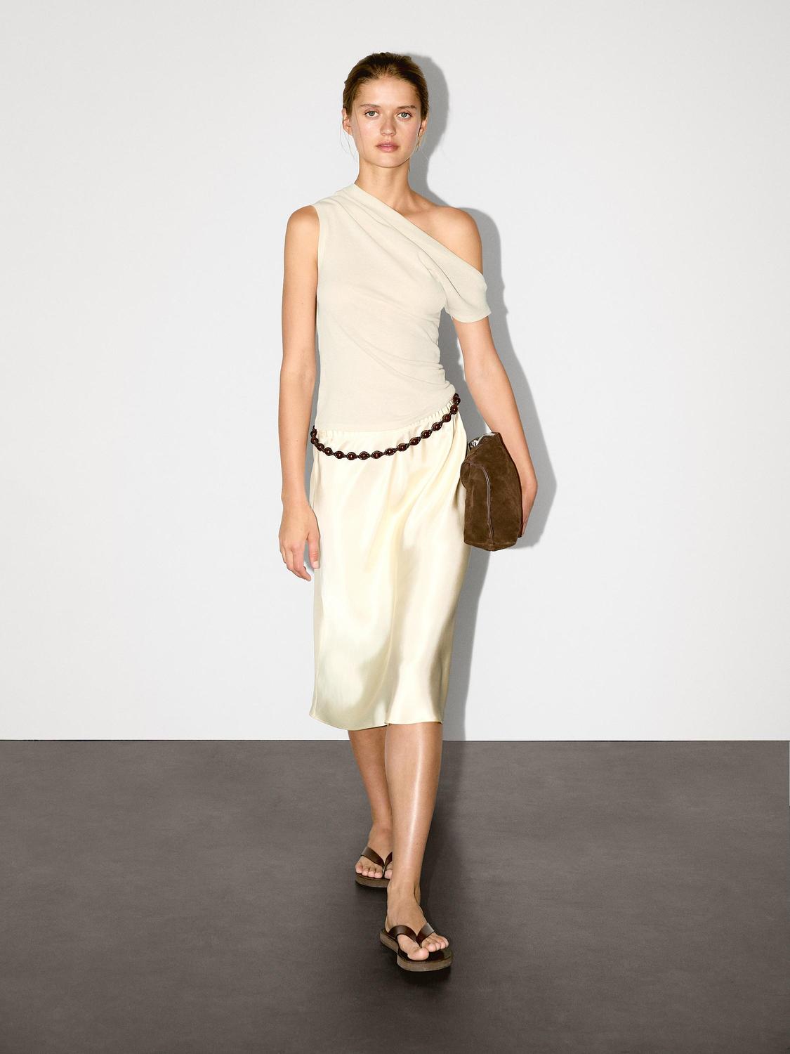 

Асимметричный топ из 100% хлопка Massimo Dutti, песочный