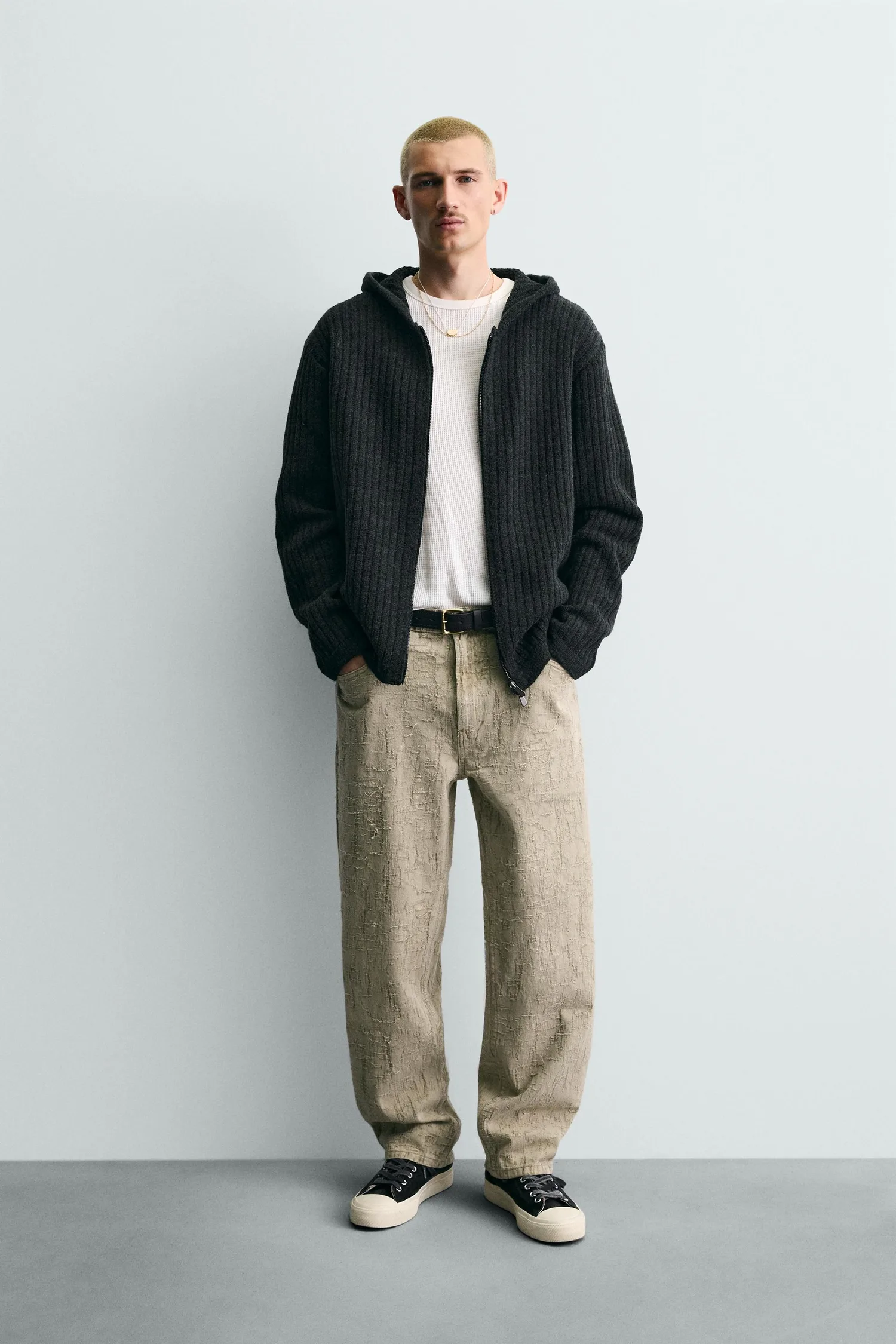 Жаккардовые прямые брюки Zara, хаки