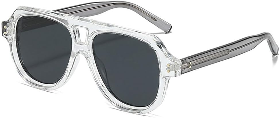 

Винтажные поляризованные мужские квадратные солнцезащитные очки с двойной перемычкой, модные женские солнцезащитные очки с заклепками, желто-синие, UV400 WNCKSQ, Clear Grey Grey