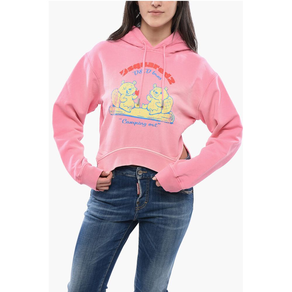 

Укороченная толстовка с капюшоном из начесаного хлопка CAMPING OUT Dsquared2, Multicolor