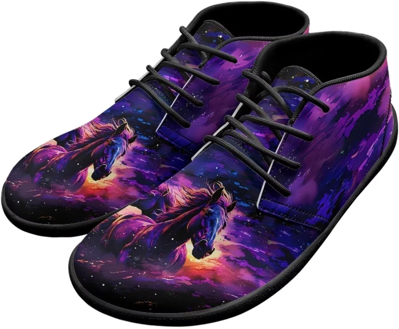 

Кожаные мужские кроссовки Forchrinse White Horse с красивым небом, для повседневной ходьбы и вождения, повседневные кожаные шнурованные туфли, средние ботинки Чукка, легкие, фиолетовый