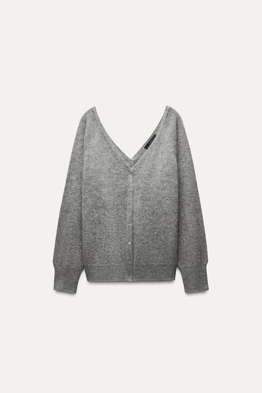

Свитер из 100% шерсти с двойным v-образным вырезом ZARA, средне-серый