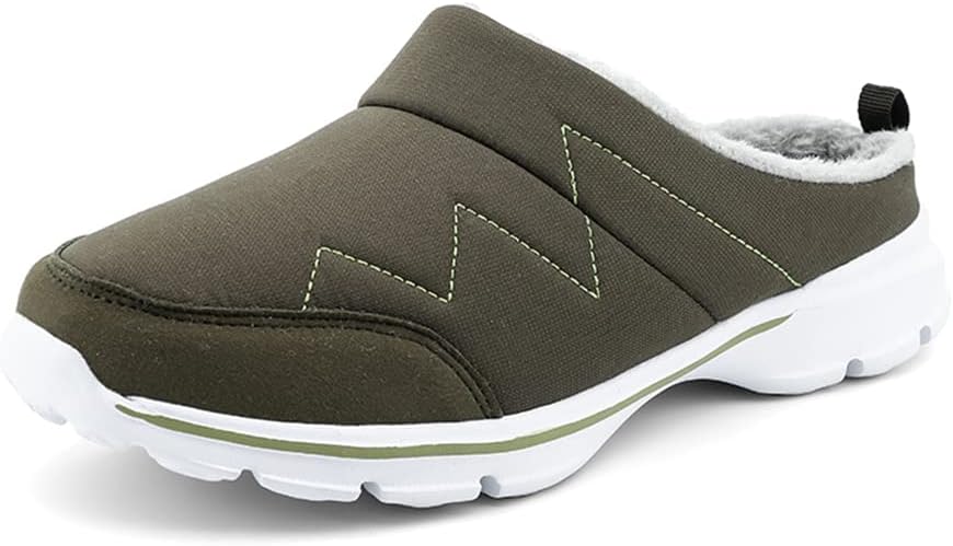 

Мужские водонепроницаемые сабо GOSPT с меховой подкладкой, зимние удобные домашние тапочки, зеленый