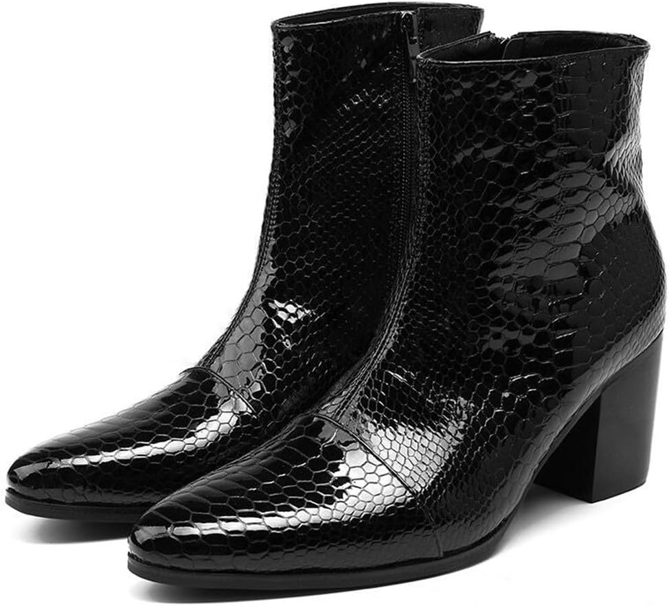 

Мужские повседневные ботинки Santimon из лаковой кожи, стиль Челси с молнией сбоку, средние по голенище, черный